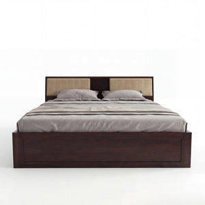 Hades Solid Sheesham Wood King Size Bed with Box Storage & 2 Bedside Tables - Walnut Finish