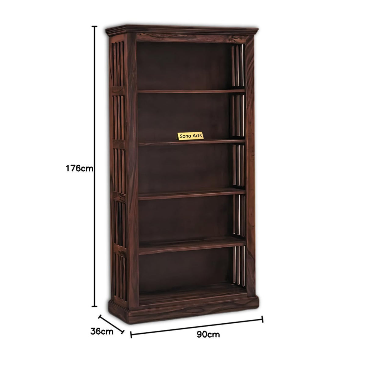 Fanti Solid Sheesham Wood Book Shelf for Home Library in walnut finish - styled in a living room