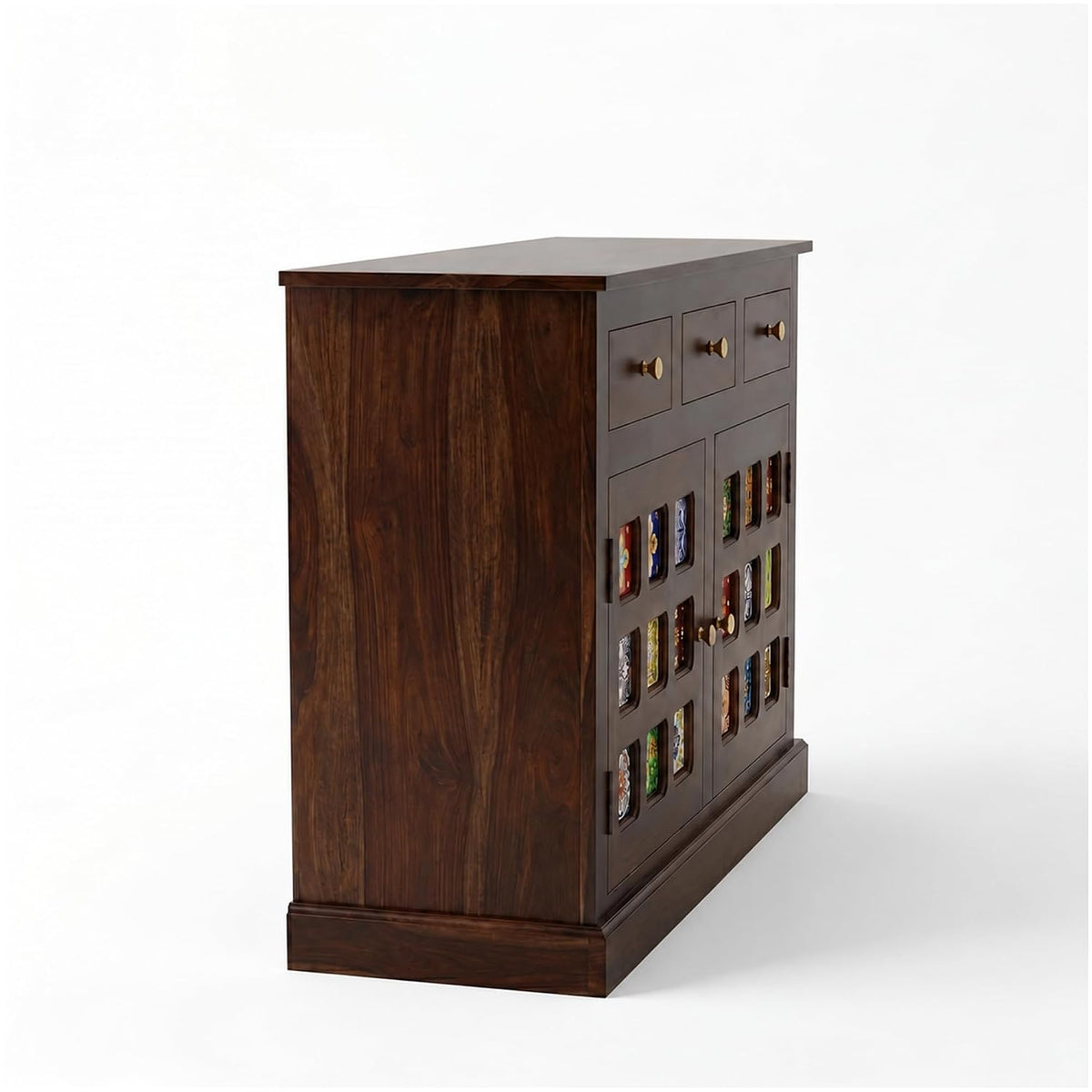 Mini Tile Wooden Sideboard Tv Cabinet for Living Room - Walnut Finish