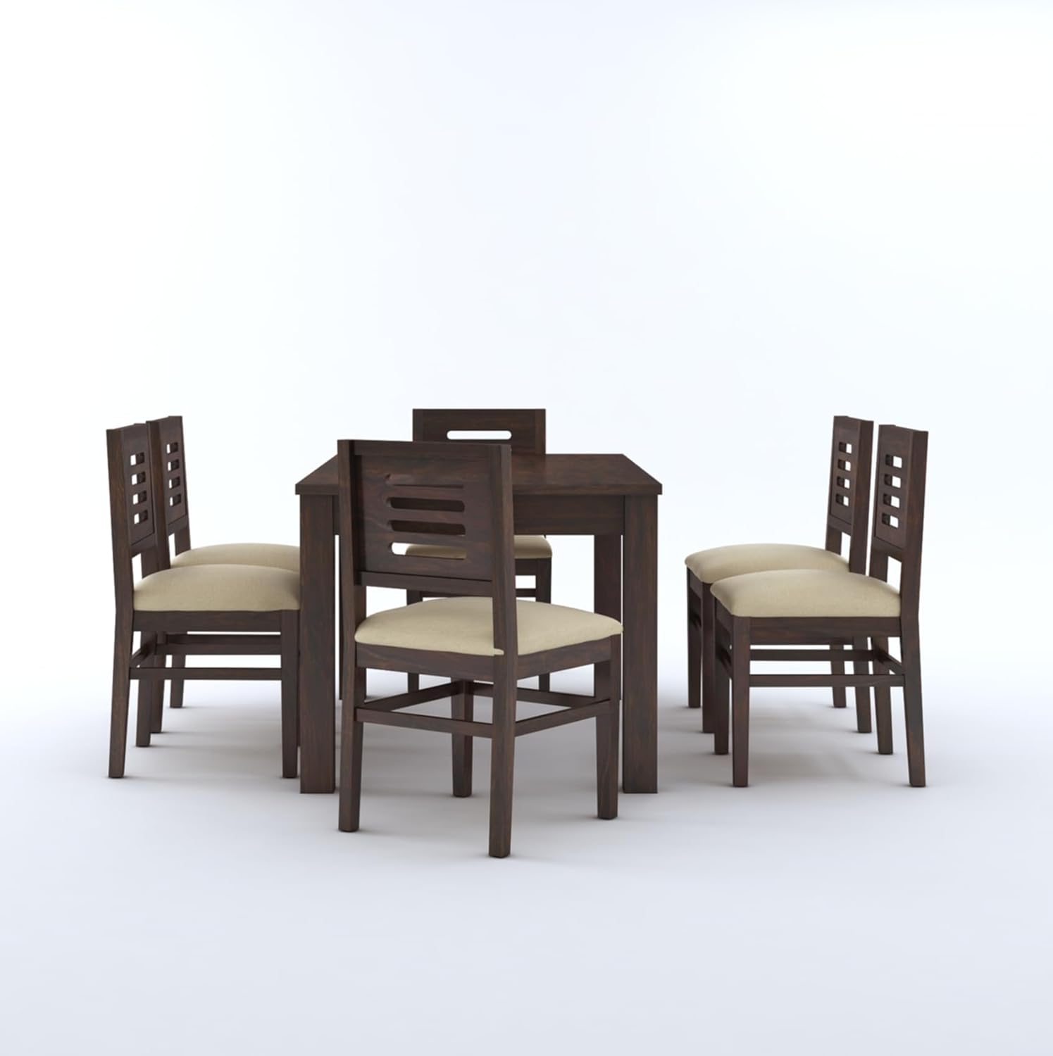 Capsule Sheesham Wood 6 Seater Dining Set With Cushion Chair - Walnut Finish