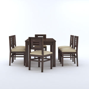 Capsule Sheesham Wood 6 Seater Dining Set With Cushion Chair - Walnut Finish