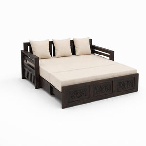 Maharaja Solid Sheesham Wood Sofa Cum Bed - Walnut Finish