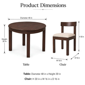 Cero Sheesham Wood Round 4 Seater Dining Table Set - Walnut Finish