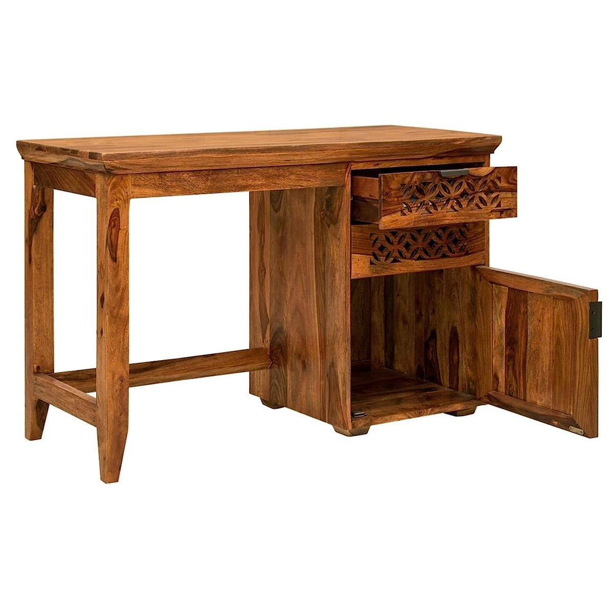 CNC Solid Sheesham Wood Study Table - Natural Finish