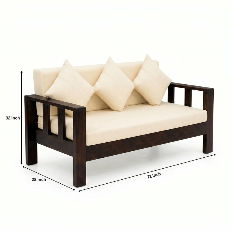 Natraj 3 Seater Solid Sheesham Wood Sofa Set for Living Room - Walnut Finish