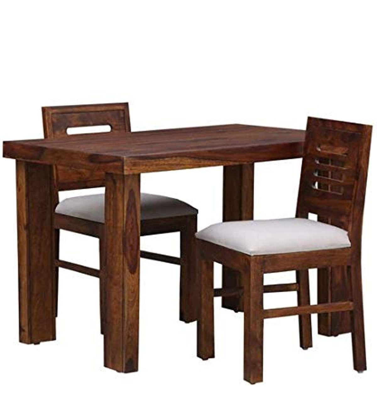 Capsule Hollow Cushion Solid Sheesham Wood 2 Seater Dining Table Set in natural finish - side angle view
