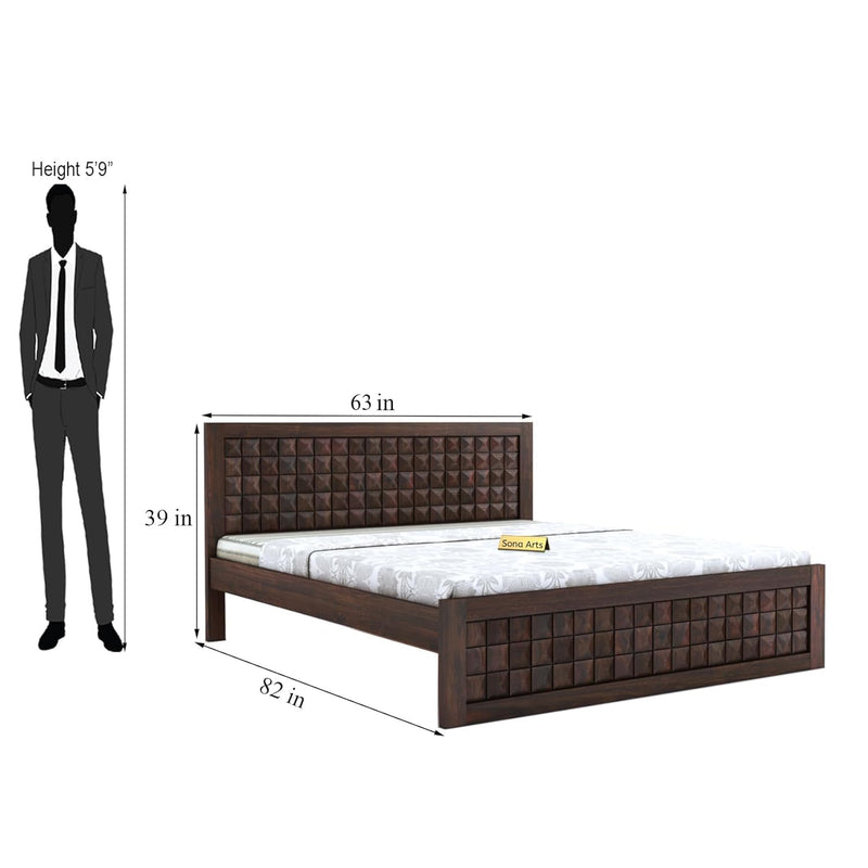 Diamond Solid Sheesham Wood King Size Bed without Storage - Walnut Finish
