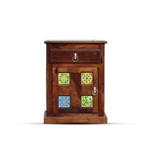 Tile Solid Sheesham Wood Bedside Table - Natural Finish