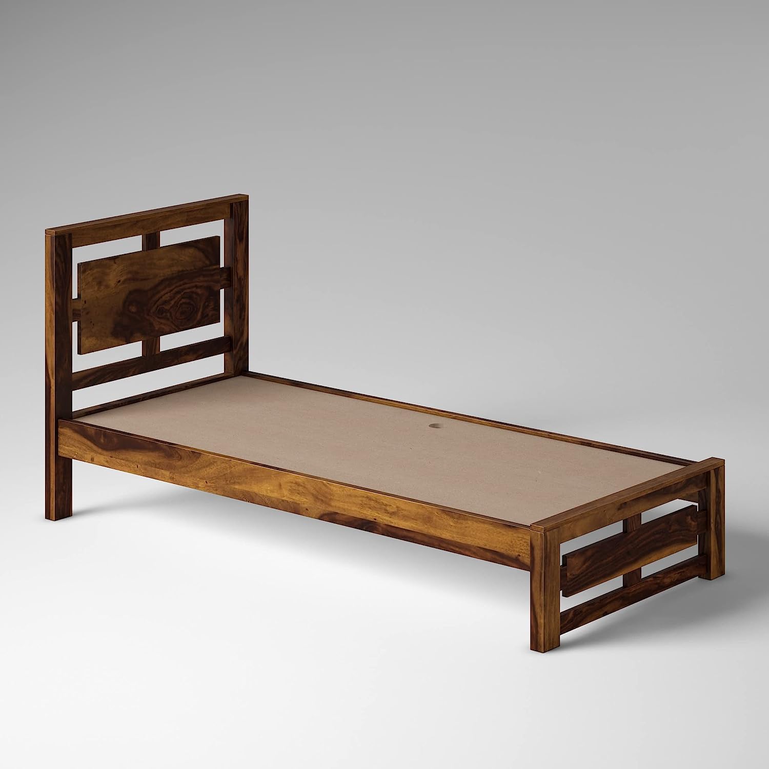 Pluto Sheesham Wood Single Bed Furniture for Bedroom Wood Cot Single Size Palang Walnut Finish