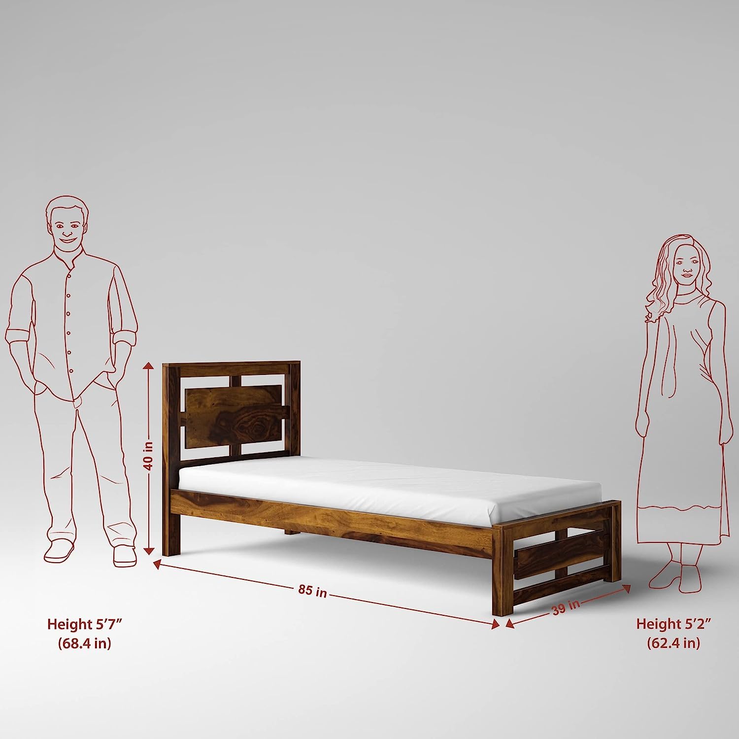 Pluto Sheesham Wood Single Bed Furniture for Bedroom Wood Cot Single Size Palang Walnut Finish