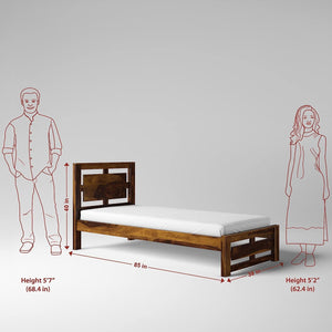 Pluto Sheesham Wood Single Bed Furniture for Bedroom Wood Cot Single Size Palang Walnut Finish