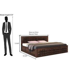 Niwar Solid Sheesham Wood Queen Size Bed without Storage - Walnut Finish