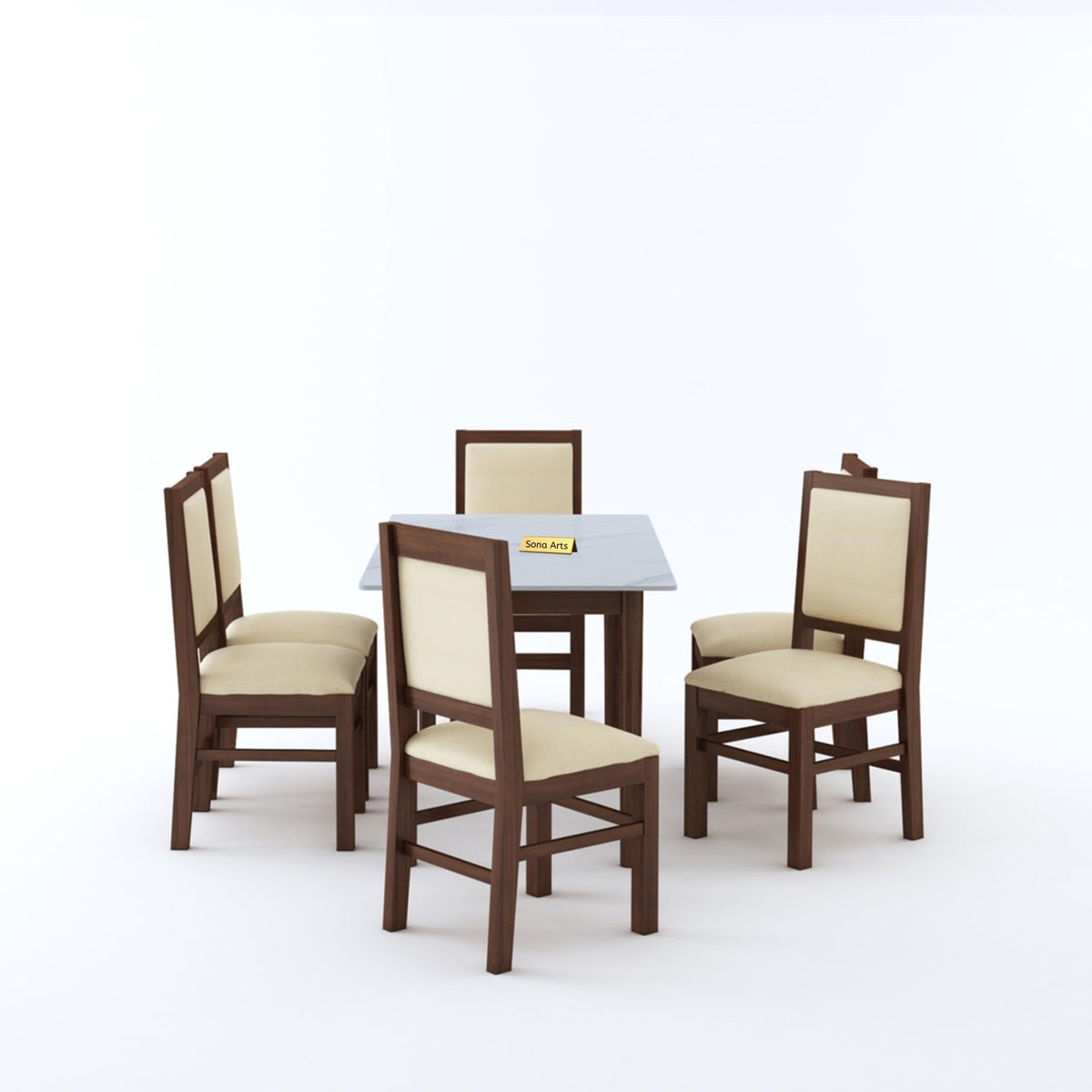 Marble Solid White Solid Sheesham Wood 6 Seater Dining Table Set - dining chair detail