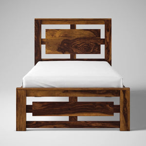 Pluto Sheesham Wood Single Bed Furniture for Bedroom Wood Cot Single Size Palang Walnut Finish