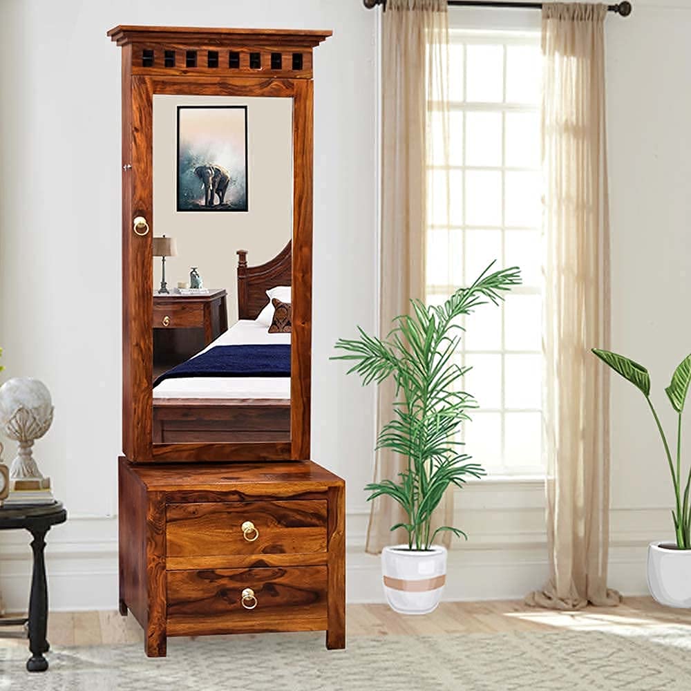 Dressing Table with Mirror and Storage - Honey Finish