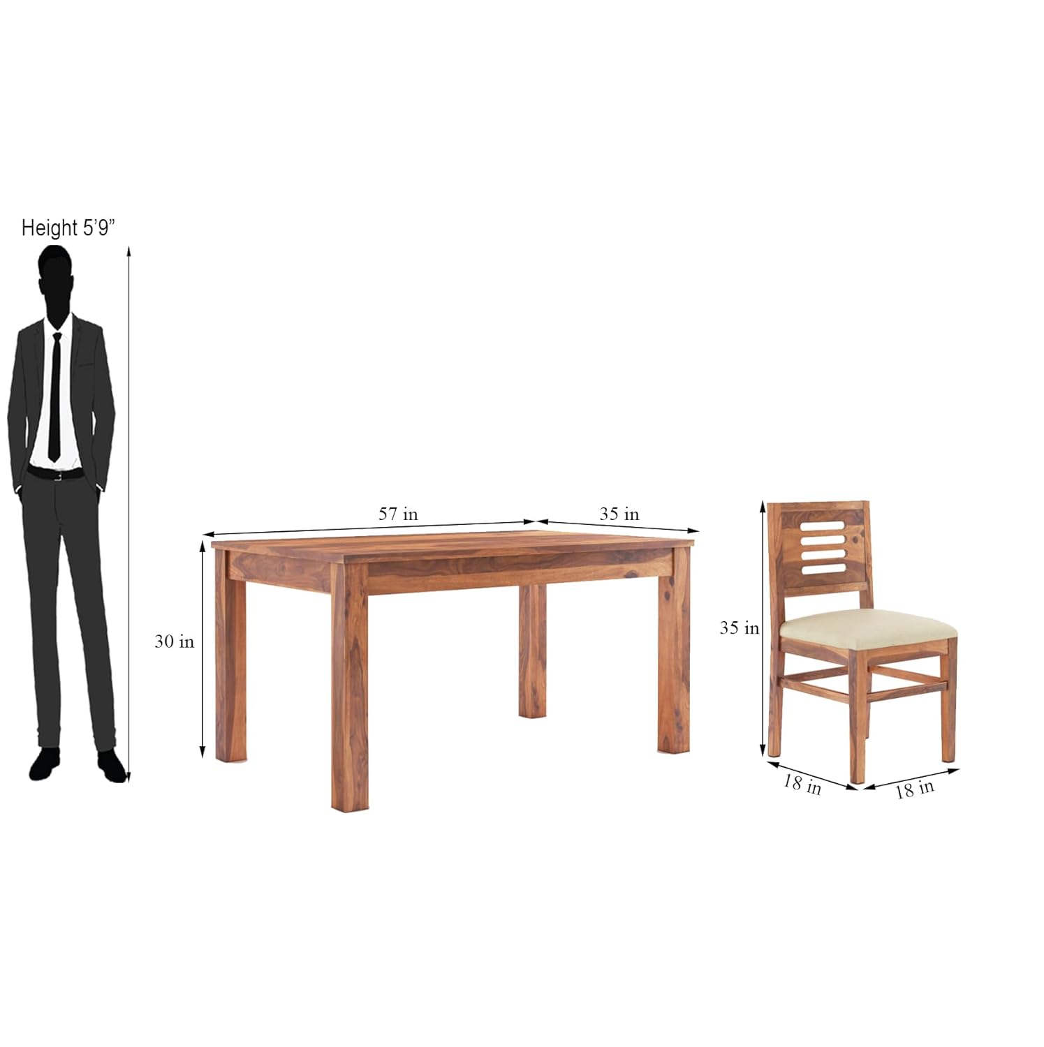 Capsule Solid Wood Dining Table Set 6 Seater With Cushion Chair - Natural Finish