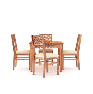 CNC Solid Sheesham Wooden Dining Table 4 Seater Finish - Honey