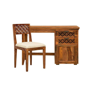 CNC Sheesham Wood Study Table With Chair Natural Finish