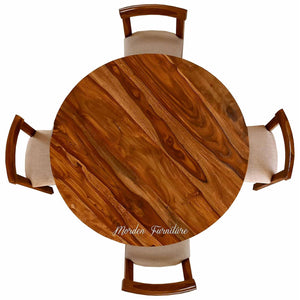 Solid Sheesham Wood Round Dining Table 4 Seater Natural Finish