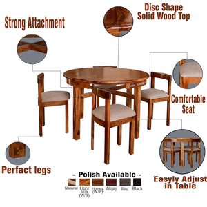 Solid Sheesham Wood Round Dining Table 4 Seater Natural Finish