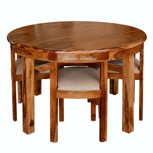 Solid Sheesham Wood Round Dining Table 4 Seater Natural Finish