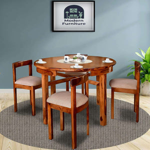 Solid Sheesham Wood Round Dining Table 4 Seater Natural Finish