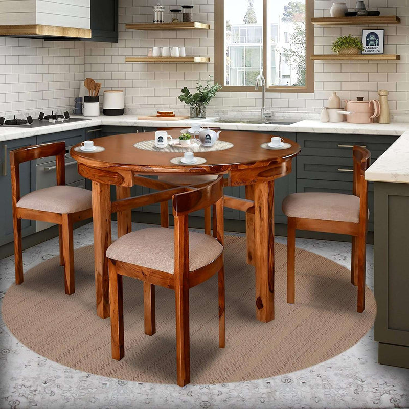 Solid Sheesham Wood Round Dining Table 4 Seater Natural Finish