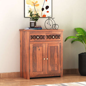 CNC Solid Sheesham Wood Sideboard Cabinet Finish - Natural