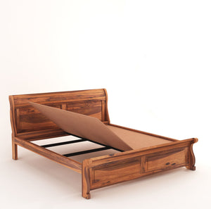 Curve Solid Sheesham Wood Queen Size Bed without Storage - Natural Finish
