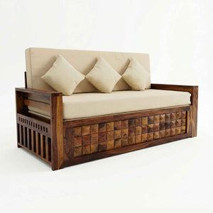Diamond Sheesham Wooden Sofa Cum bed Finish - Natural