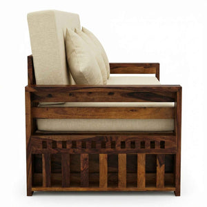 Kuber Wooden Sofa Cum Bed 3 Seater - Natural