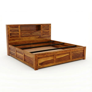 Urban Solid Sheesham Wood King Size Bed with Storage Box  Finish - Natural