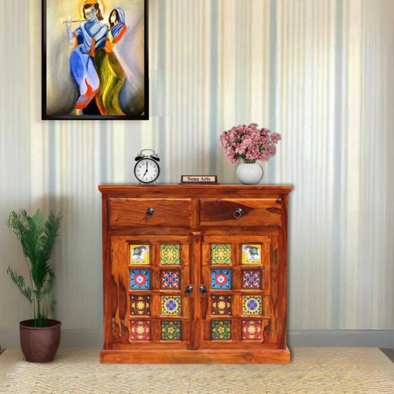 Tile Wooden Sideboard Tv Cabinet for Living Room Finish - honey