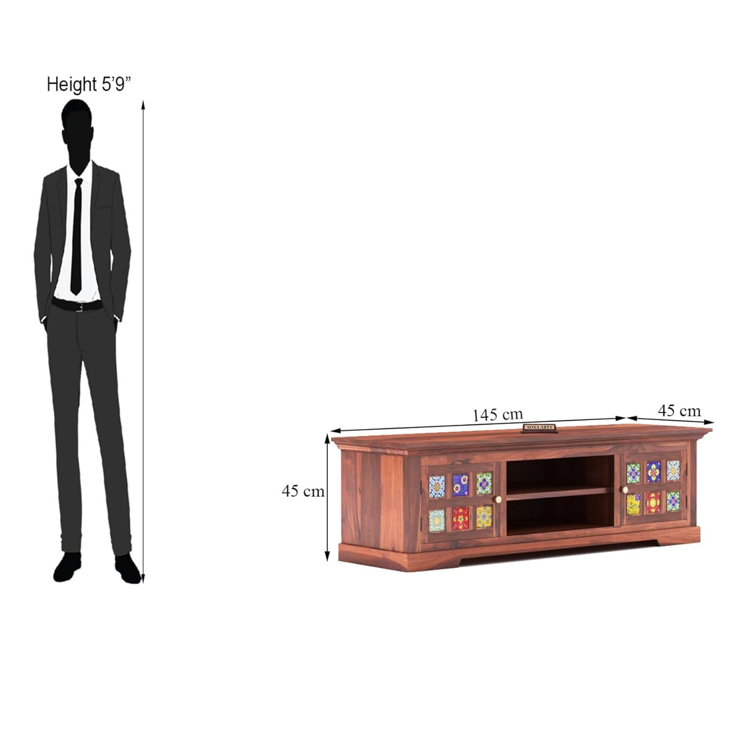 Tile Solid Sheesham Wood TV Cabinet Finish - Honey