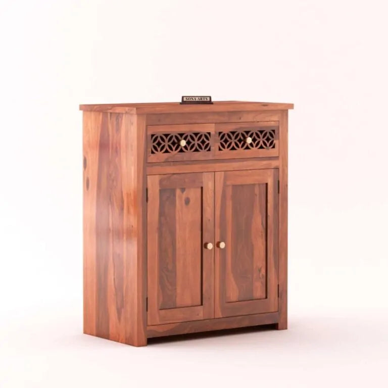 CNC Solid Sheesham Wood Sideboard Cabinet Finish - Natural