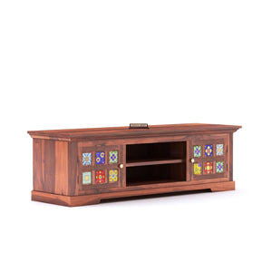 Tile Solid Sheesham Wood TV Cabinet Finish - Honey