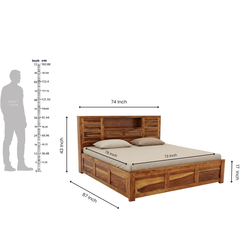 Urban Solid Sheesham Wood King Size Bed with Box Storage & 2 Bedside Tables - Natural Finish