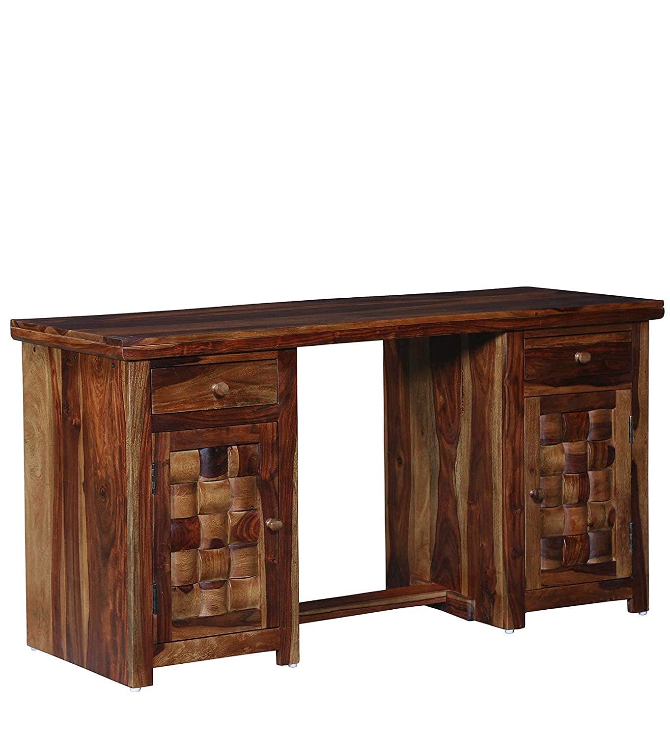 Niwar Wooden Study Table with Two Drawer & Doors - Natural Finish