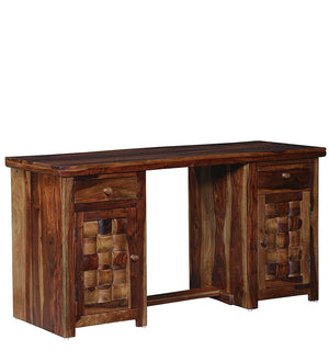 Niwar Wooden Study Table with Two Drawer & Doors - Natural Finish