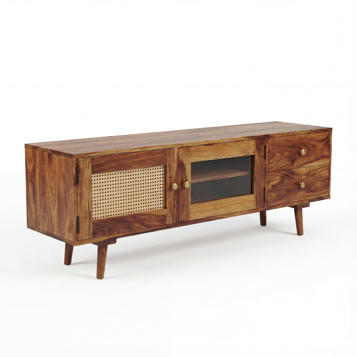 Heritage Solid Sheesham Wood TV Unit for Living Room in natural finish - styled in a living room
