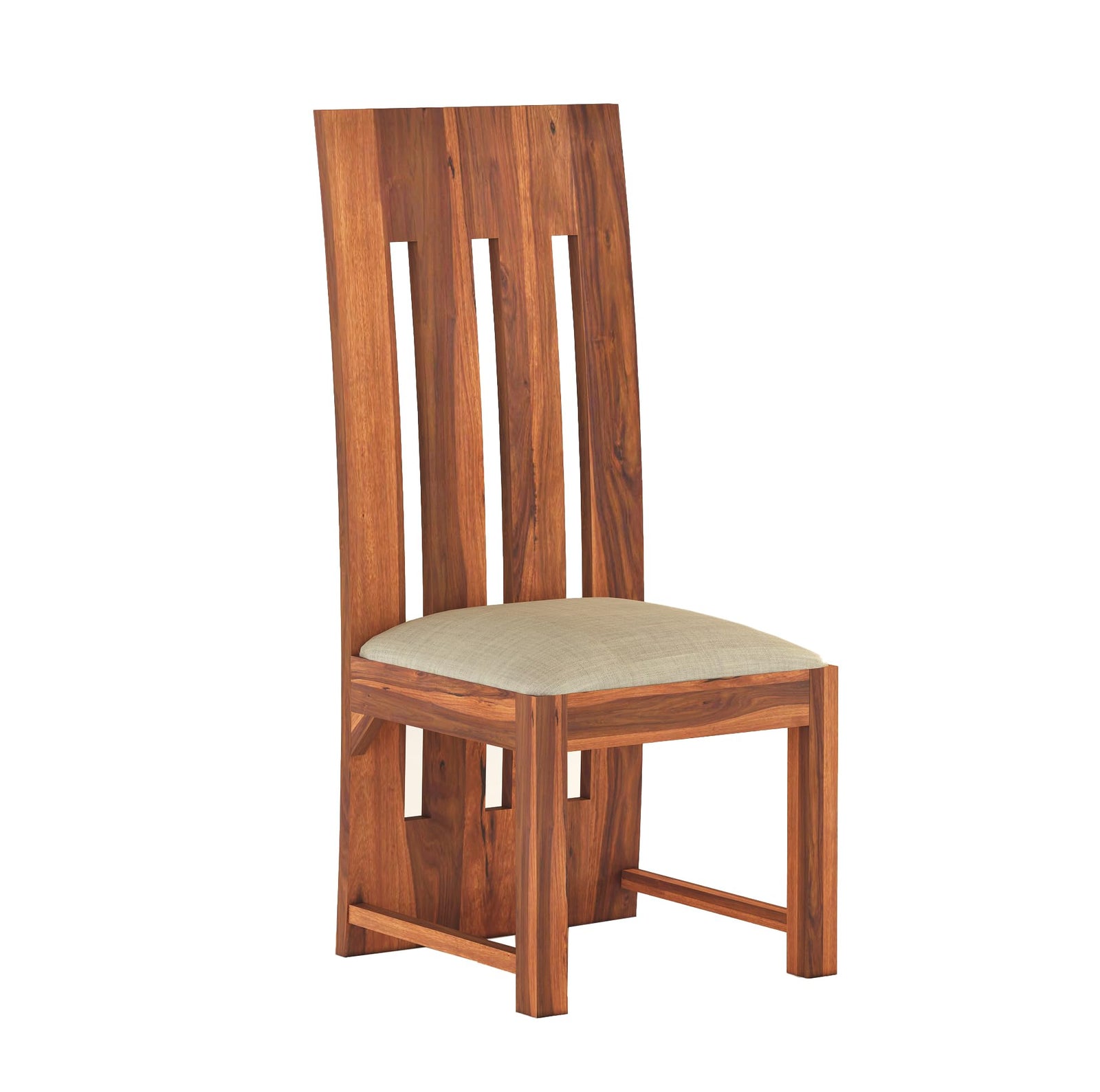 Poster Sheesham Wood Dining Table 6 Seater Dining Table Set with 6 Cushion Chairs & Glass Top - Natural Finish