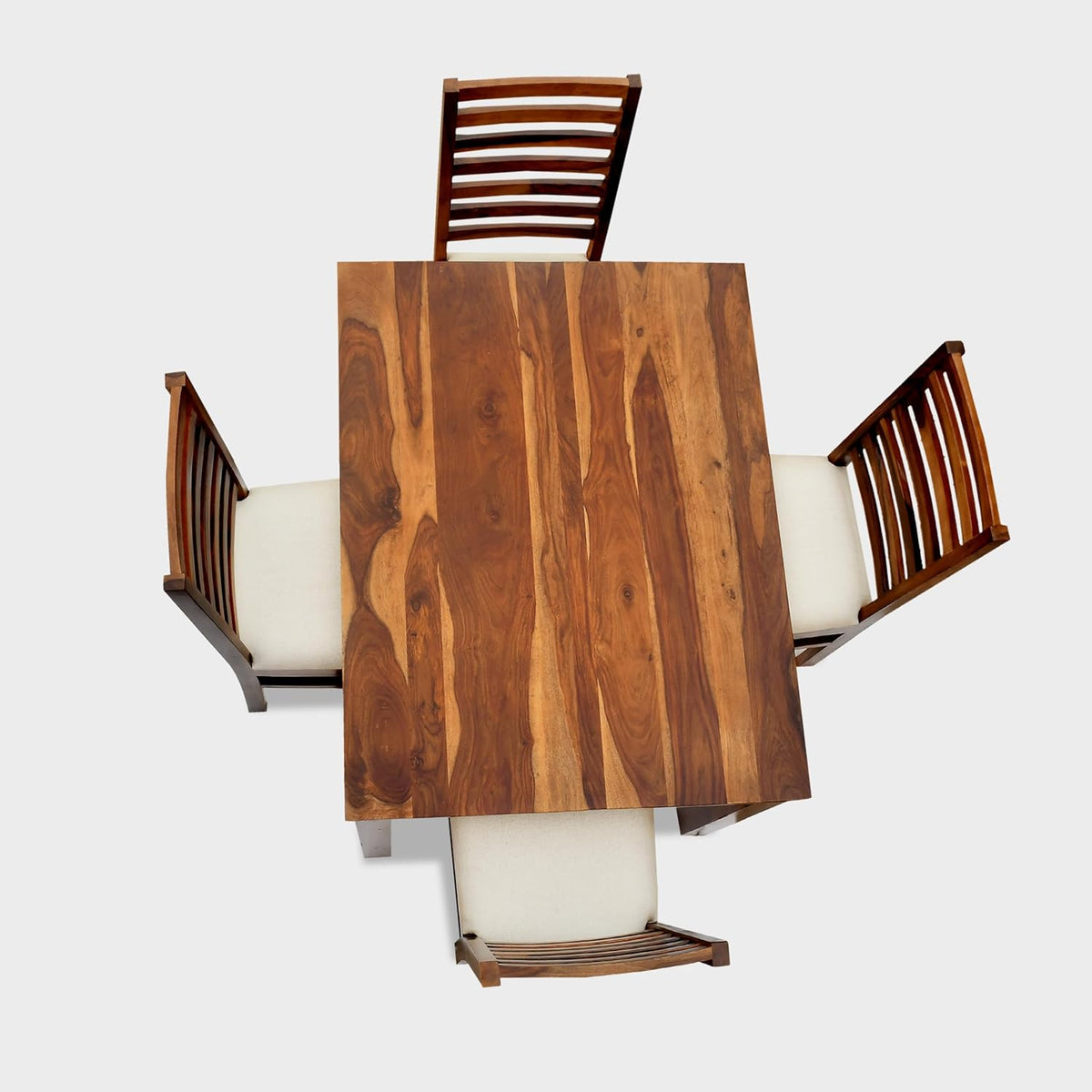 Solid Sheesham Wood 4 Seater Dining Table Set Natural Finish - Natural
