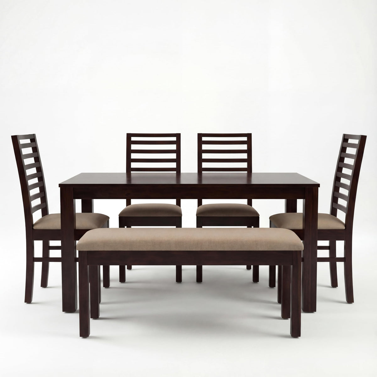 7 Fanti walnut with Solid Sheesham Wood 6 Seater Dining Table Set with Bench - dining chair detail