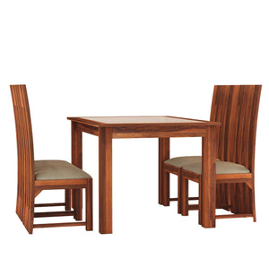 Poster Solid Sheesham Wood Dining Table 4 Seater Dining Table Set with 4 Cushion Chairs & Glass Top - Natural Finish