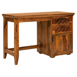 CNC Solid Sheesham Wood Study Table - Natural Finish