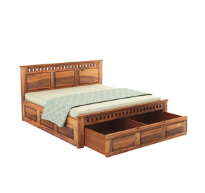 Kuber Solid Sheesham Wood King Size Bed with Drawer Storage - Natural Finish