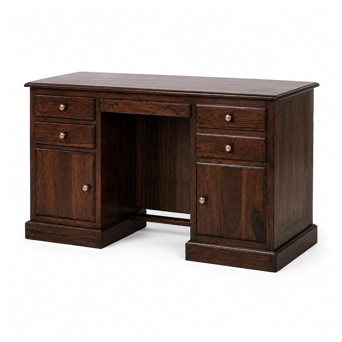 Carmel 2 Door Sheesham Wood Study Table 4 Drawers and 2 Doors - Walnut Finish