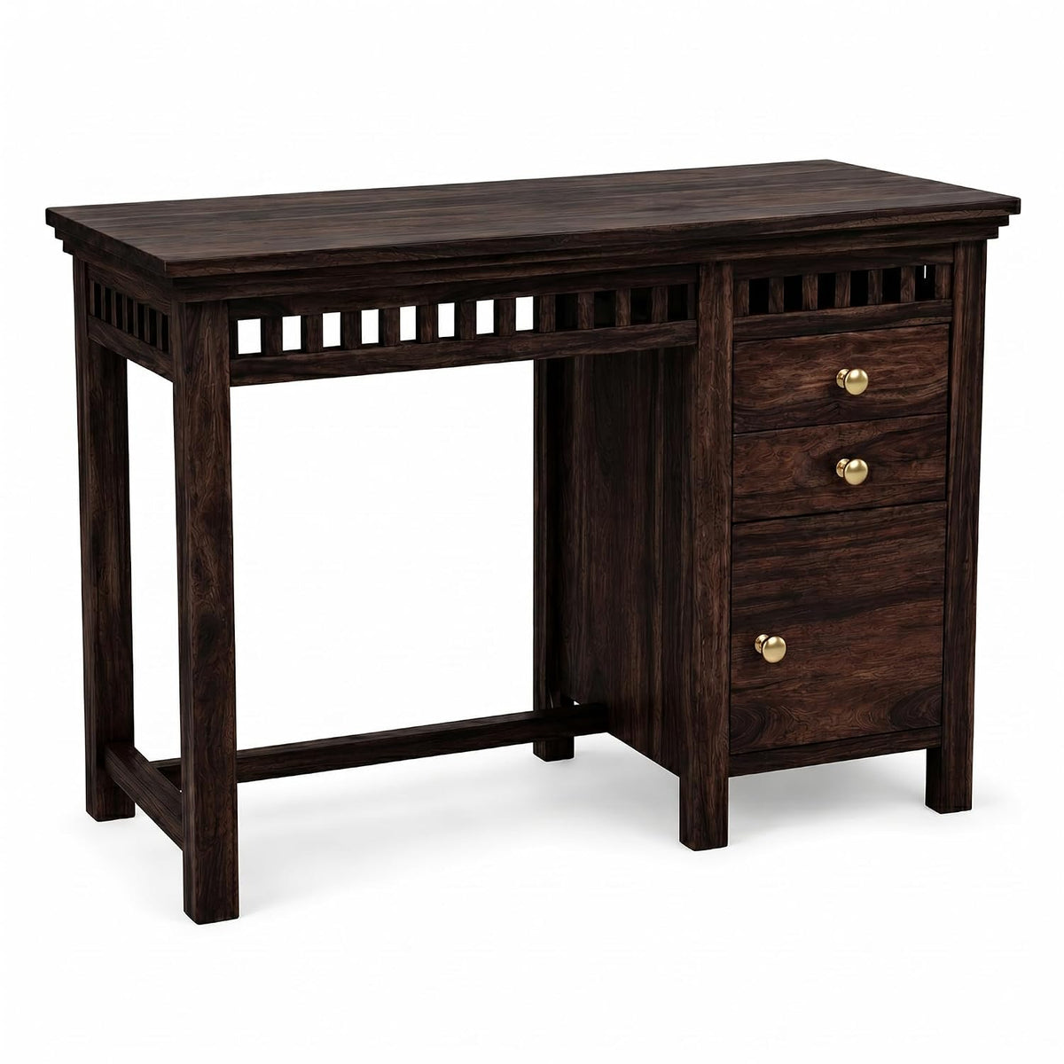 Kuber Solid Sheesham Wood Study Table in walnut finish - close-up of the walnut finish and wood grain