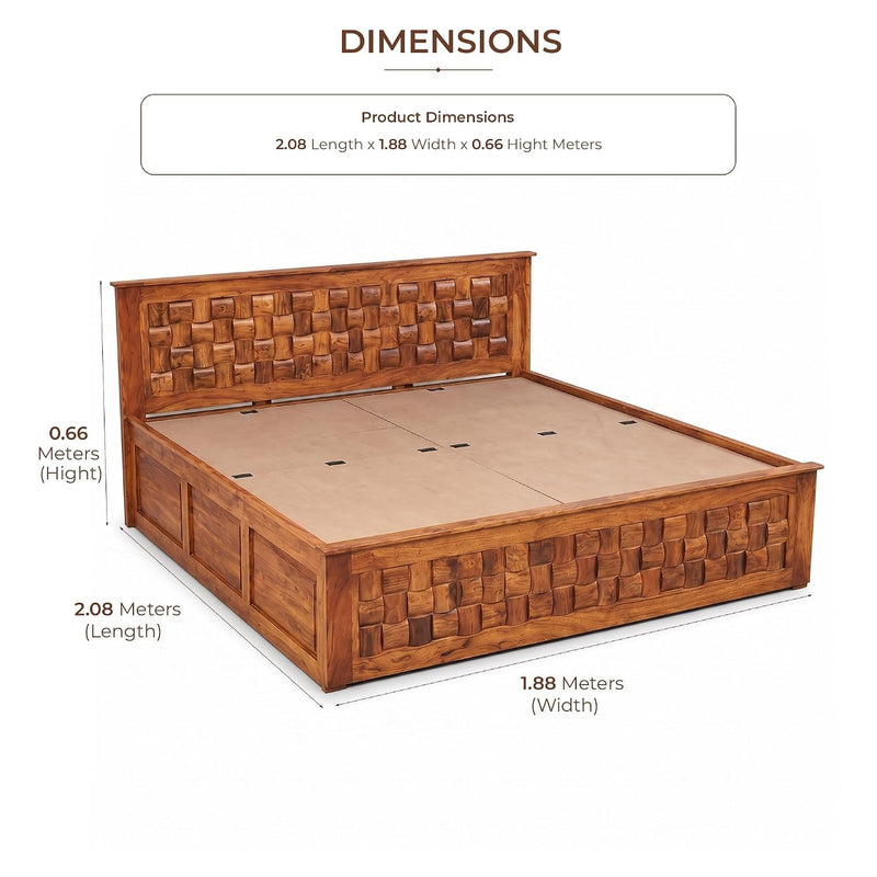 Niwar Solid Sheesham Wood King Size Bed without Storage & 2 Bedside Tables - Walnut Finish