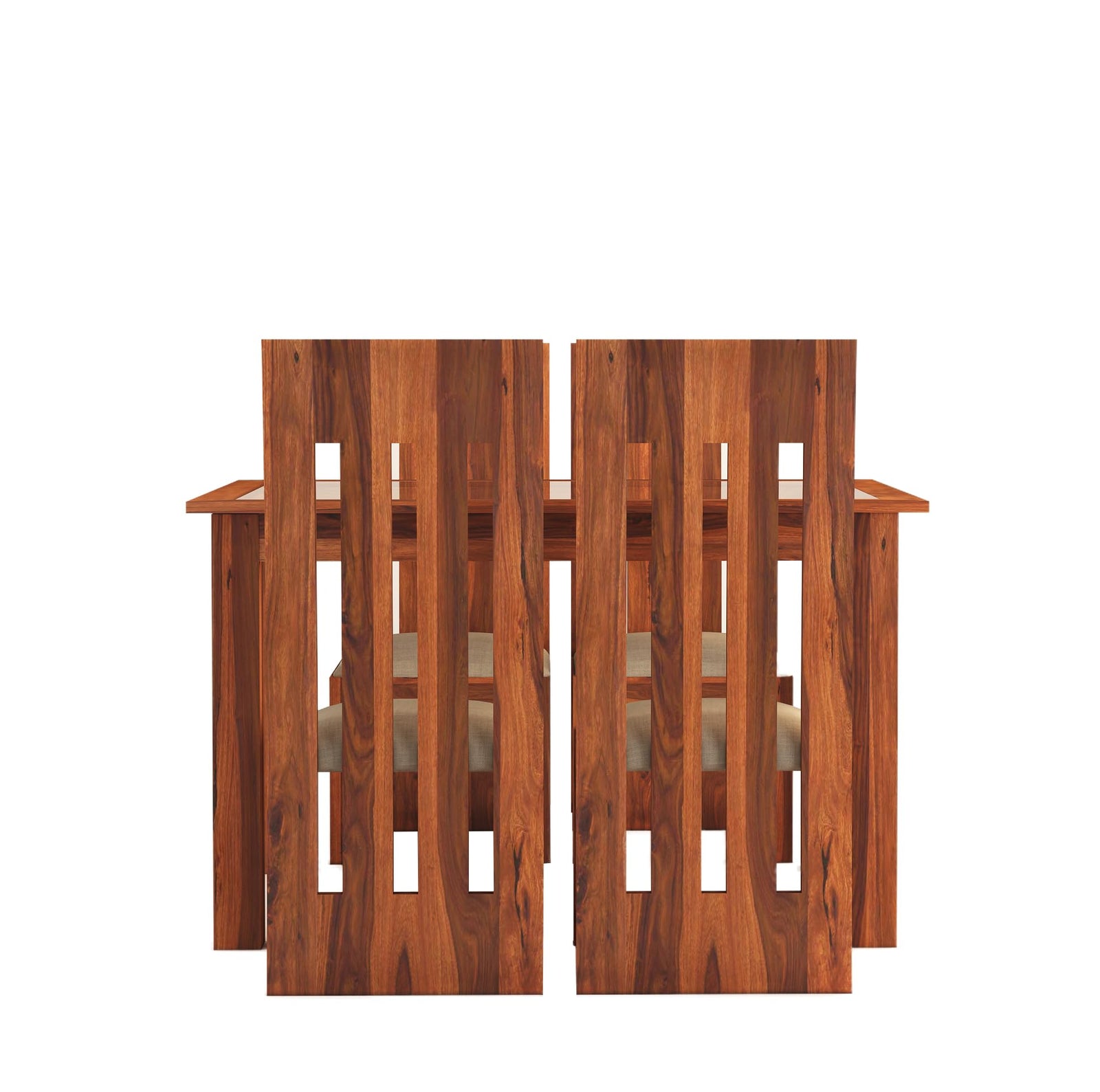 Poster Solid Sheesham Wood Dining Table 4 Seater Dining Table Set with 4 Cushion Chairs & Glass Top - Natural Finish